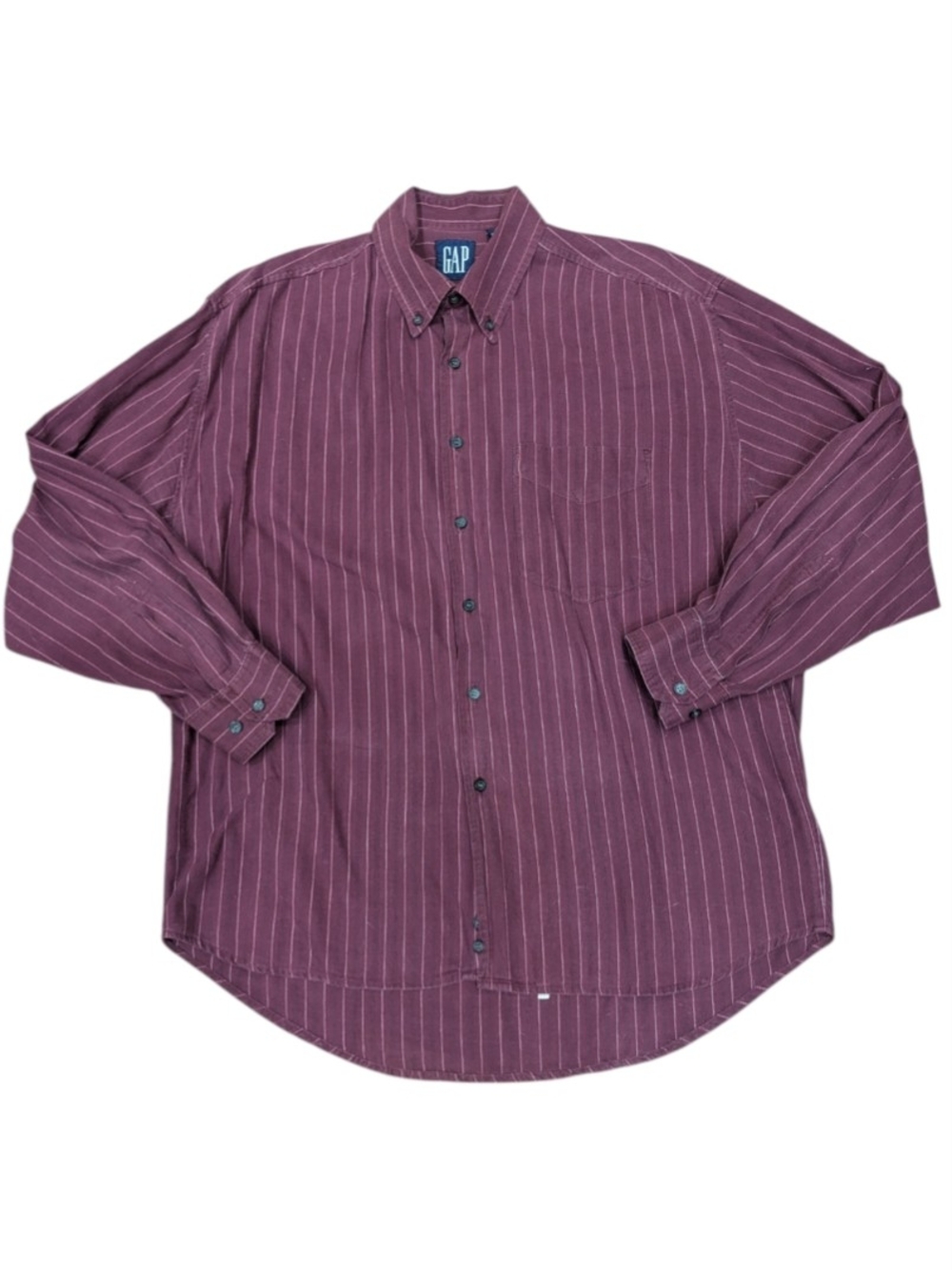 VTG 90s Gap Plum Pinstripe Button Down Collar LS Flannel Shirt Men's L